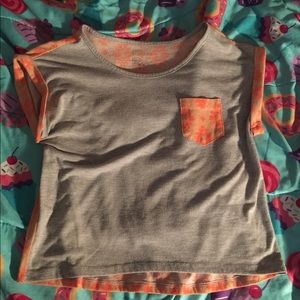 Grey Crop Top with Tribal Print Pocket